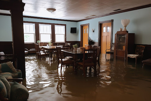 Un dégât d’eau provoque une inondation dans le salon d’une maison
